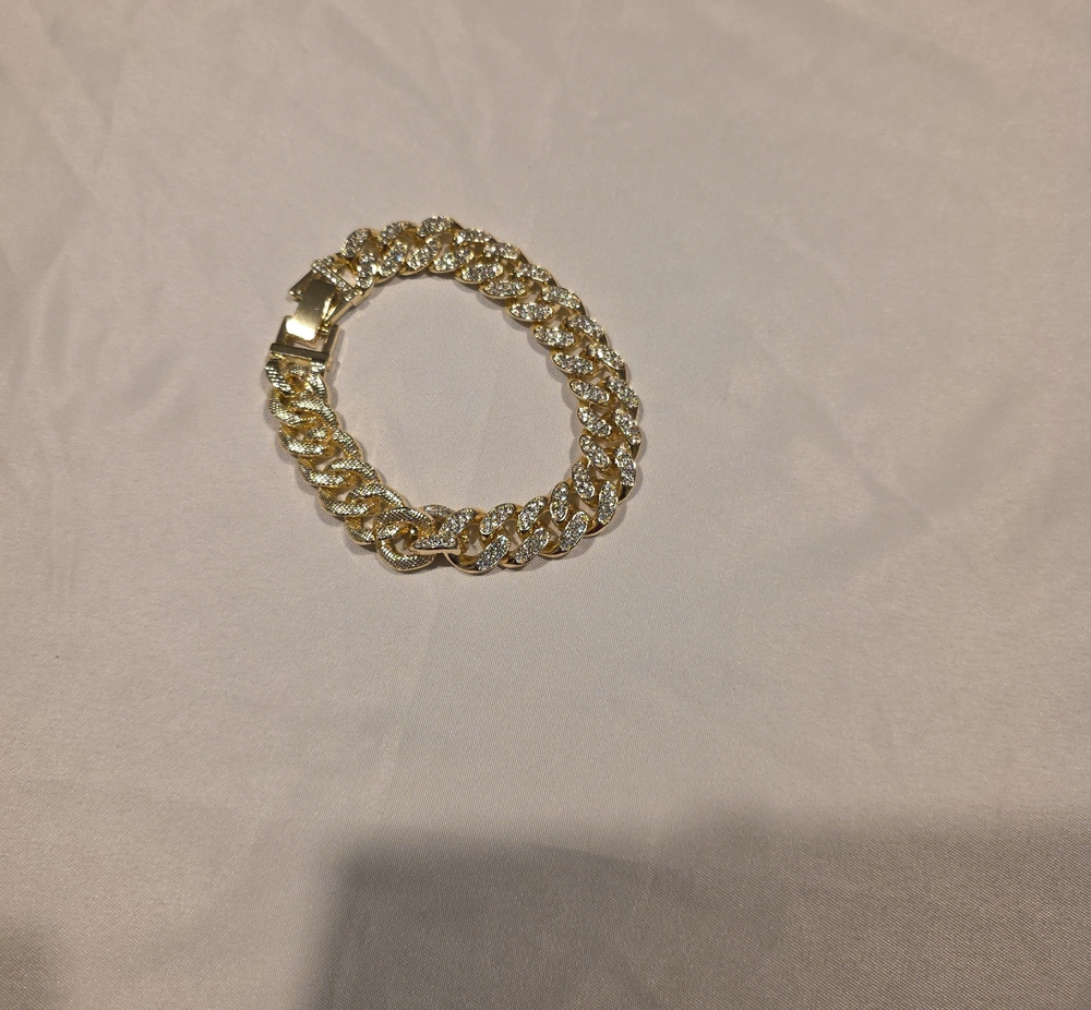 Gold Crystal Cuban Link Bracelet for Women